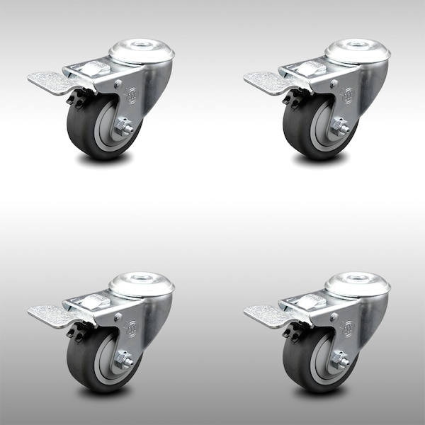 3.5 Inch SS Thermoplastic Rubber Bolt Hole Caster Set with Total Lock Brake SCC